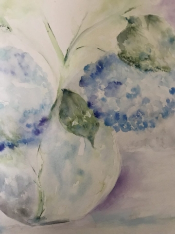 Watercolor Hydrangea in vase