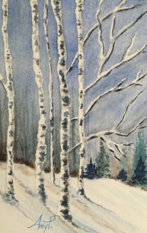 Watercolor Birch Trees in Forest
