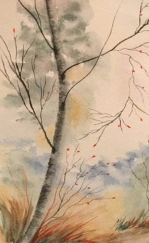 Watercolor Fall Birch Tree
