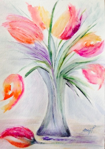 Watercolor Tulips in Vase