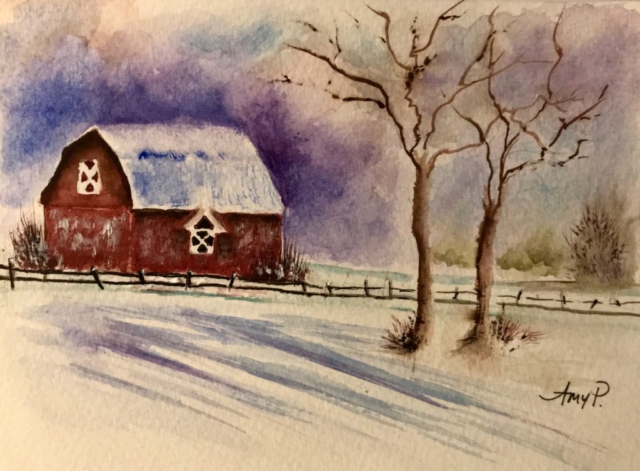Watercolor Red Barn