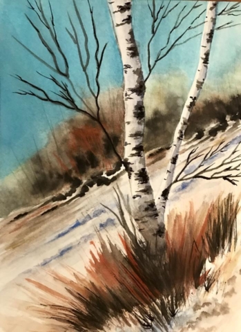 Watercolor Winter Birch Tree