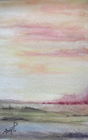Watercolor Sunset on Marsh